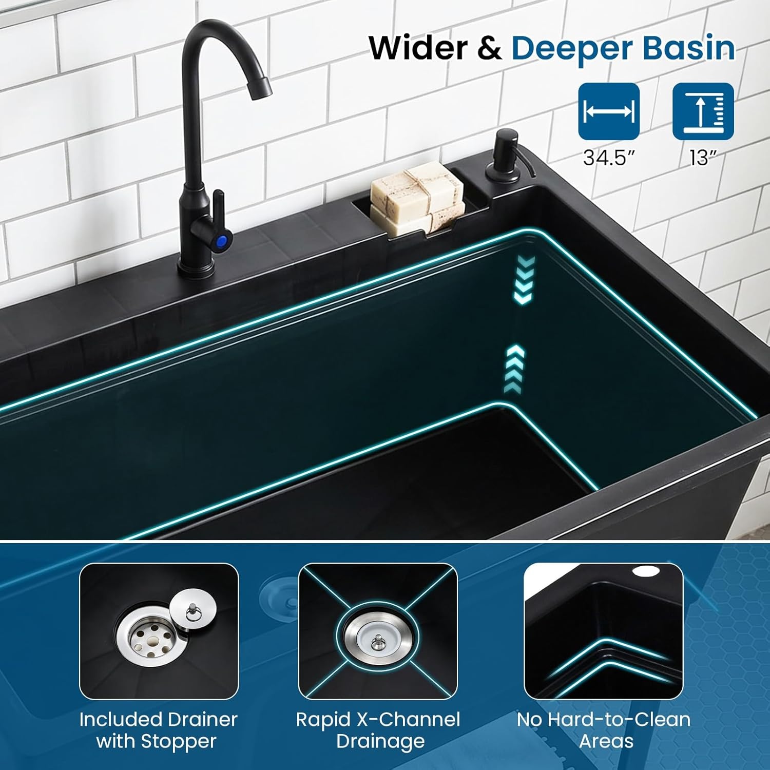 image:imageGiantex Freestanding Utility Sink with Faucet amp Drain Kit 145 Gal Laundry Tub with Soap Dispenser Drying Rack amp Storage Shelf Portable Wash Station for Laundry Room Garage Basement OutdoorBlack