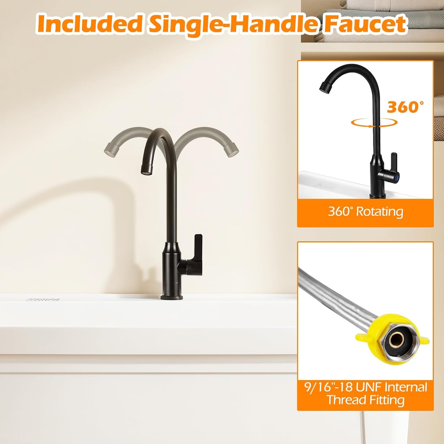 image:imageGiantex Freestanding Utility Sink with Faucet amp Drain Kit 145 Gal Laundry Tub with Soap Dispenser Drying Rack amp Storage Shelf Portable Wash Station for Laundry Room Garage Basement OutdoorWhite