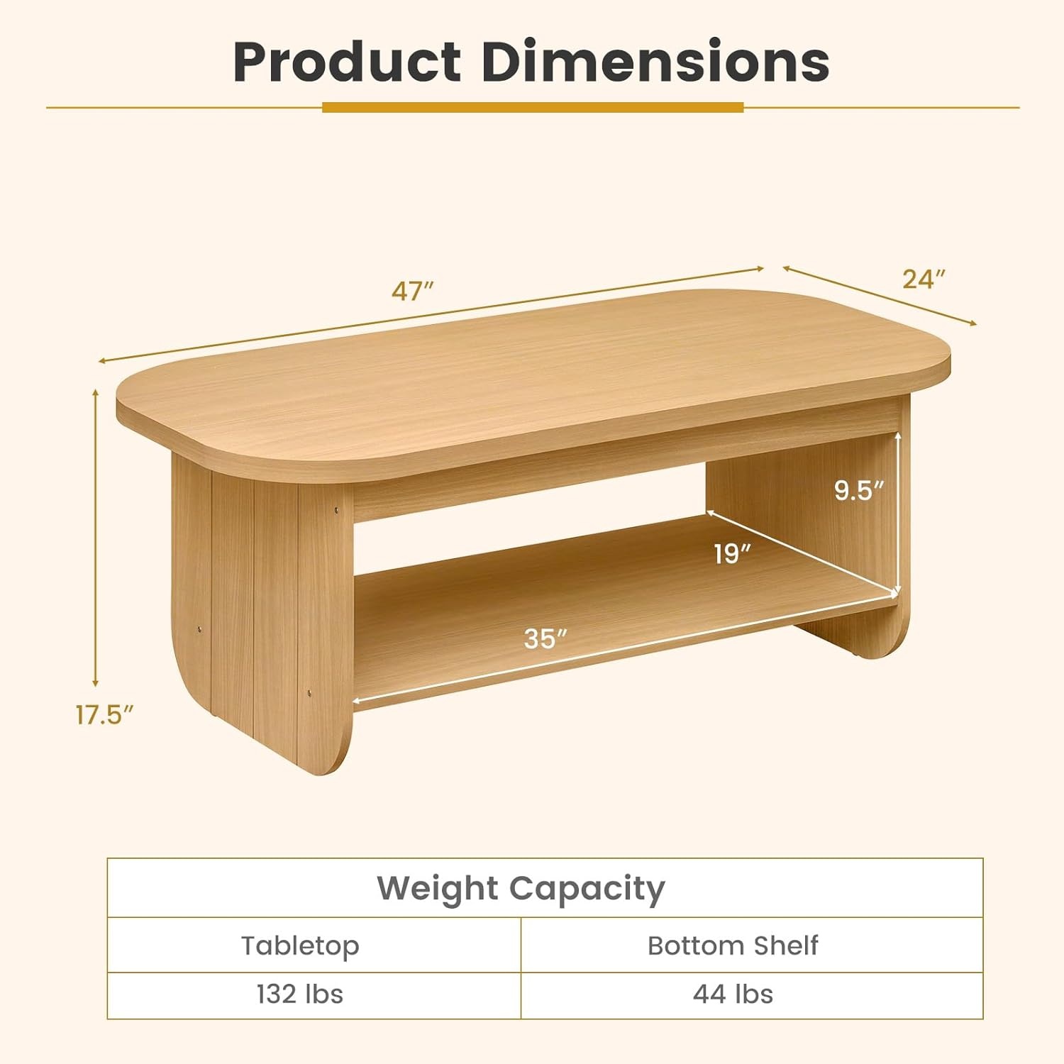 image:imageGiantex Oval Coffee Table 47 Mid Century Modern Center Table with Storage Shelf amp Round Corner 2Tier Accent Cocktail Tea Table Wood Coffee Table for Living Room Small Spaces EspressoNatural