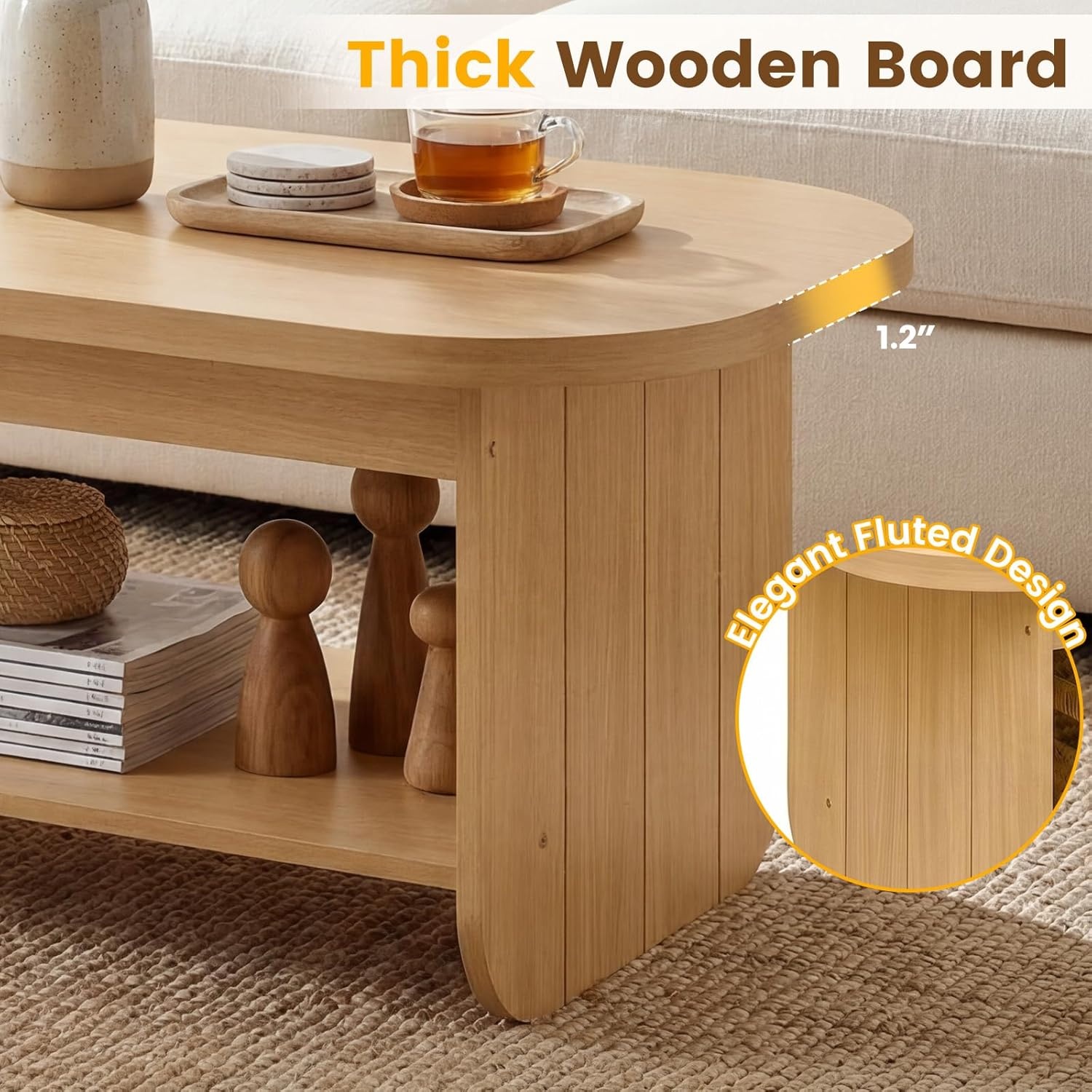 image:imageGiantex Oval Coffee Table 47 Mid Century Modern Center Table with Storage Shelf amp Round Corner 2Tier Accent Cocktail Tea Table Wood Coffee Table for Living Room Small Spaces EspressoNatural