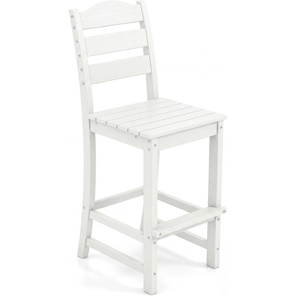 image:imageGiantex Outdoor HDPE Bar Stool Patio Tall Bar Chair with Backrest and Footrest 30 Inches Counter Height Barstools for Garden Backyard Weather Resistance Easy Maintenance 2 WhiteWhite