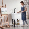 Giantex Freestanding Utility Sink with Faucet & Drain Kit, 14.5 Gal Laundry Tub with Soap Dispenser, Drying Rack & Storage Shelf, Portable Wash Station for Laundry Room, Garage, Basement, Outdoor(White)