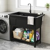 Giantex Freestanding Utility Sink with Faucet & Drain Kit, 14.5 Gal Laundry Tub with Soap Dispenser, Drying Rack & Storage Shelf, Portable Wash Station for Laundry Room, Garage, Basement, Outdoor(Black)