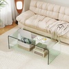 Giantex Glass Coffee Table, 40 Inch Clear Center Table with Tempered Glass Top & Round Edges, Rectangle Accent Cocktail Tea Table, Modern Waterfall Living Room Tables for Small Spaces