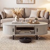 Giantex Oval Coffee Table, 47.5″ Mid Century Modern Center Table with Sliding Tambour Doors, Hidden Storage & Open Compartment, Fluted Wood Living Room Tables for Small Space (Walnut)(Light Grey Oak)