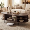 Giantex Oval Coffee Table, 47.5″ Mid Century Modern Center Table with Sliding Tambour Doors, Hidden Storage & Open Compartment, Fluted Wood Living Room Tables for Small Space (Walnut)(Walnut)