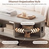 Giantex Oval Coffee Table, 47.5″ Mid Century Modern Center Table with Sliding Tambour Doors, Hidden Storage & Open Compartment, Fluted Wood Living Room Tables for Small Space (Walnut)(Light Grey Oak)