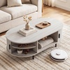 Giantex Oval Coffee Table, 47.5″ Mid Century Modern Center Table with Sliding Tambour Doors, Hidden Storage & Open Compartment, Fluted Wood Living Room Tables for Small Space (Walnut)(Light Grey Oak)