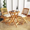 Giantex Patio Bistro Set 3 Pieces, Outdoor Acacia Wood Folding Table & Chairs Set with 2 Padded Cushions, Patio Conversation Furniture Set for Backyard, Garden, Balcony, Poolside (Natural & Beige)(Natural & Beige)
