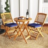 Giantex Patio Bistro Set 3 Pieces, Outdoor Acacia Wood Folding Table & Chairs Set with 2 Padded Cushions, Patio Conversation Furniture Set for Backyard, Garden, Balcony, Poolside (Natural & Beige)(Natural & Navy)