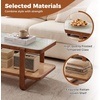 Giantex Rattan Coffee Table, 41.5″ Farmhouse Center Table with Storage & Frosted Tempered Glass, Wood Boho Accent Cocktail Tea Table, Modern Living Room Table for Small Spaces, Walnut(Walnut)