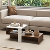 Giantex Small Coffee Table with Storage, 31.5″ Wood Unique Center Table with 2-Tier Shelf, Low Accent Cocktail Tea Table, Mid Century Modern Coffee Table for Living Room, Small Spaces, Walnut & White