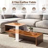 Giantex Small Coffee Table with Storage, 31.5″ Wood Unique Center Table with 2-Tier Shelf, Low Accent Cocktail Tea Table, Mid Century Modern Coffee Table for Living Room, Small Spaces, Walnut & White