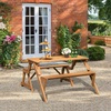 Giantex Wooden Picnic Table Set, 2 in-1 Folding Picnic Bench Set Transforming Interchangeable, Outdoor Patio Dining Table with Built-in Umbrella Hole, Convertible Picnic Table and Garden Bench
