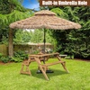 Giantex Wooden Picnic Table Set, 2 in-1 Folding Picnic Bench Set Transforming Interchangeable, Outdoor Patio Dining Table with Built-in Umbrella Hole, Convertible Picnic Table and Garden Bench