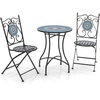 Giantex Bistro Table and Chairs Set of 2, 3 Pieces Mosaic Patio Table with Folding Chairs, Steel Frame, Outdoor Round Patio Furniture Set, Portable for Porch Balcony Garden(Multicolor (Floral Pattern))