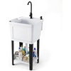 Giantex Freestanding Utility Sink with Faucet & Drain Kit, 14.5 Gal Laundry Tub with Soap Dispenser, Drying Rack & Storage Shelf, Portable Wash Station for Laundry Room, Garage, Basement, Outdoor(White)