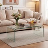 Giantex Glass Coffee Table, 40 Inch Clear Center Table with Tempered Glass Top & Round Edges, Rectangle Accent Cocktail Tea Table, Modern Waterfall Living Room Tables for Small Spaces