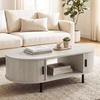 Giantex Oval Coffee Table, 47.5″ Mid Century Modern Center Table with Sliding Tambour Doors, Hidden Storage & Open Compartment, Fluted Wood Living Room Tables for Small Space (Walnut)(Light Grey Oak)