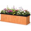 Giantex Raised Garden Bed with 3 Drainage Holes, 44”x10”x12” Wooden Elevated Planter Box w/Removable Bottom & Bed Liner, Elevated Flower Bed, Rectangular Plant Container for Vegetables Herbs & Fruits