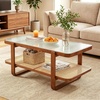 Giantex Rattan Coffee Table, 41.5″ Farmhouse Center Table with Storage & Frosted Tempered Glass, Wood Boho Accent Cocktail Tea Table, Modern Living Room Table for Small Spaces, Walnut(Walnut)