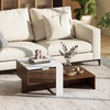 Giantex Small Coffee Table with Storage, 31.5″ Wood Unique Center Table with 2-Tier Shelf, Low Accent Cocktail Tea Table, Mid Century Modern Coffee Table for Living Room, Small Spaces, Walnut & White