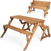 Giantex Wooden Picnic Table Set, 2 in-1 Folding Picnic Bench Set Transforming Interchangeable, Outdoor Patio Dining Table with Built-in Umbrella Hole, Convertible Picnic Table and Garden Bench