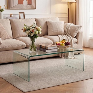 Giantex Glass Coffee Table, 40 Inch Clear Center Table with Tempered Glass Top & Round Edges, Rectangle Accent Cocktail Tea Table, Modern Waterfall Living Room Tables for Small Spaces
