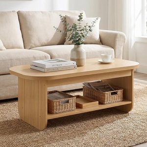 Giantex Oval Coffee Table, 47″ Mid Century Modern Center Table with Storage Shelf & Round Corner, 2-Tier Accent Cocktail Tea Table, Wood Coffee Table for Living Room, Small Spaces (Espresso)(Natural)