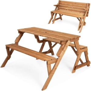 Giantex Wooden Picnic Table Set, 2 in-1 Folding Picnic Bench Set Transforming Interchangeable, Outdoor Patio Dining Table with Built-in Umbrella Hole, Convertible Picnic Table and Garden Bench