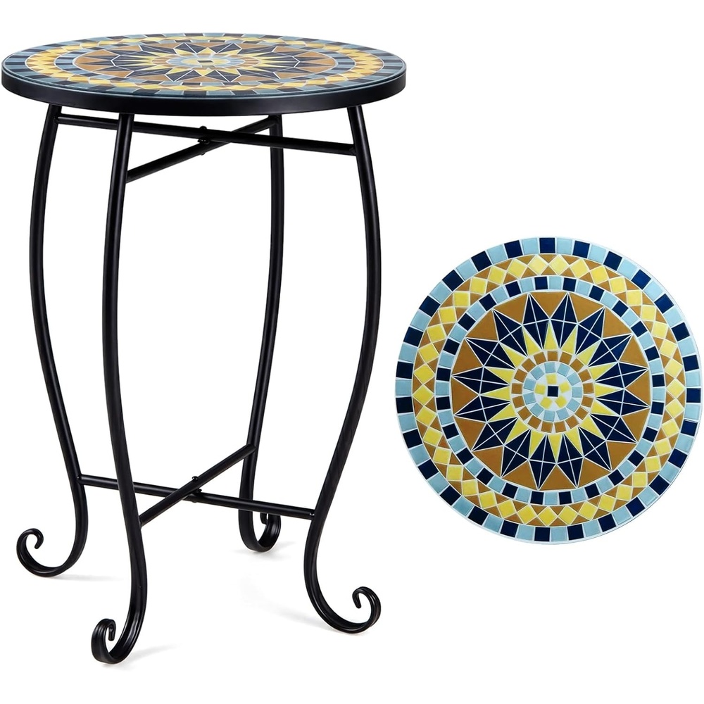 image:imageGiantex Outdoor Side Table Bright Sunflower Mosaic Patio Accent Table 14 Coffee End Table Indoor Outdoor Metal Plant Stand for Porch Garden Balcony DeskBright Sunflower