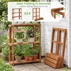 Giantex Foldable Plant Shelf, 2-Tier Solid Wood Indoor Outdoor Flower Pot Display Rack, Corner Storage Bookshelf, Freestanding Tiered Plant Stand for Garden Patio Balcony, No Assembly(3-Tier)
