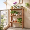 Giantex Foldable Plant Shelf, 2-Tier Solid Wood Indoor Outdoor Flower Pot Display Rack, Corner Storage Bookshelf, Freestanding Tiered Plant Stand for Garden Patio Balcony, No Assembly(3-Tier)