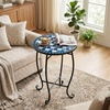 Giantex Outdoor Side Table, Bright Sunflower Mosaic Patio Accent Table, 14″ Coffee End Table, Indoor Outdoor Metal Plant Stand for Porch Garden Balcony Desk(Floral Clover)
