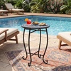 Giantex Outdoor Side Table, Bright Sunflower Mosaic Patio Accent Table, 14″ Coffee End Table, Indoor Outdoor Metal Plant Stand for Porch Garden Balcony Desk(Blooming Lotus)