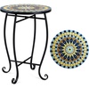 Giantex Outdoor Side Table, Bright Sunflower Mosaic Patio Accent Table, 14″ Coffee End Table, Indoor Outdoor Metal Plant Stand for Porch Garden Balcony Desk(Bright Sunflower)