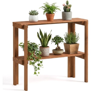 Giantex Foldable Plant Shelf, 2-Tier Solid Wood Indoor Outdoor Flower Pot Display Rack, Corner Storage Bookshelf, Freestanding Tiered Plant Stand for Garden Patio Balcony, No Assembly(2-Tier)