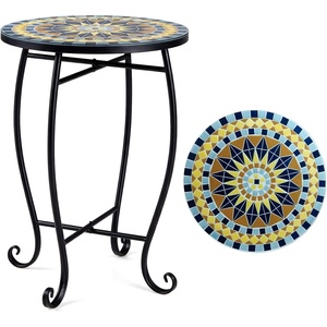 Giantex Outdoor Side Table, Bright Sunflower Mosaic Patio Accent Table, 14″ Coffee End Table, Indoor Outdoor Metal Plant Stand for Porch Garden Balcony Desk(Bright Sunflower)