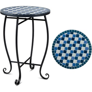 Giantex Outdoor Side Table, Bright Sunflower Mosaic Patio Accent Table, 14″ Coffee End Table, Indoor Outdoor Metal Plant Stand for Porch Garden Balcony Desk(Floral Clover)